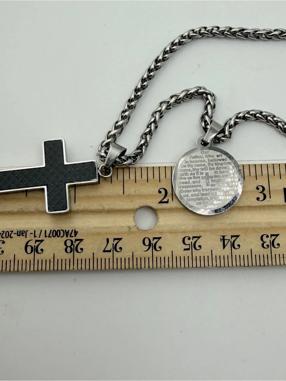 Men's Unisex Stainless Steel Cross and Prayer Medallion Necklace New